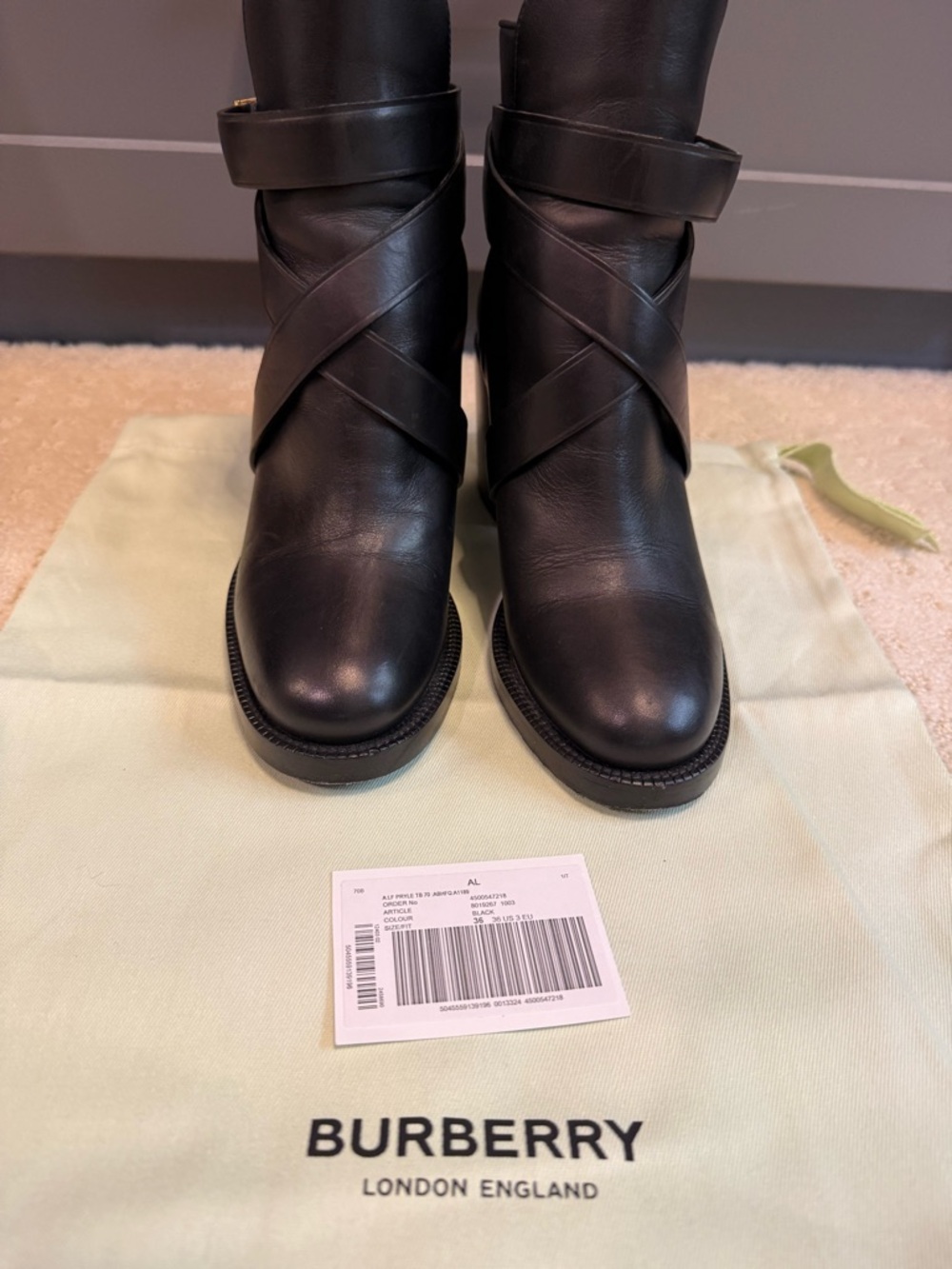 Burberry Black Monogram motif leather ankle boots, Size 36 - Picture 7 of 12
